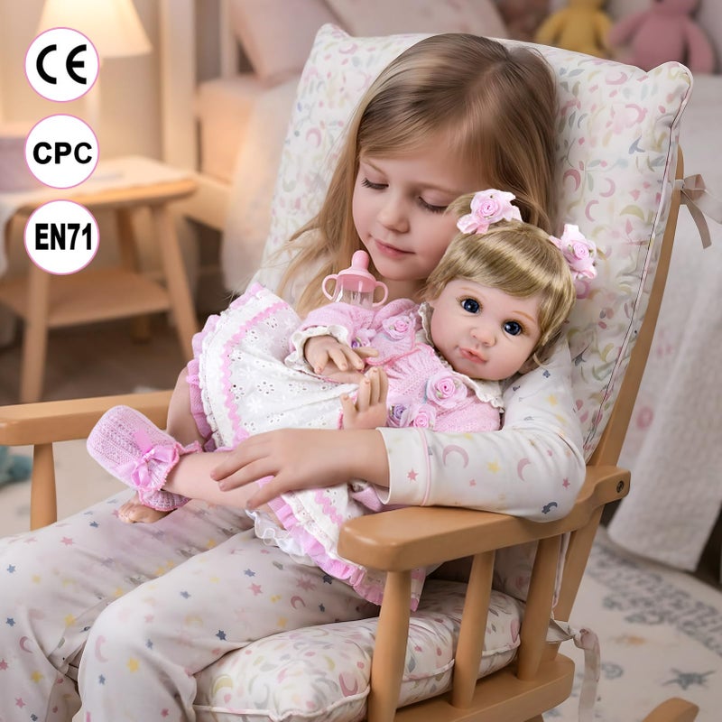 Aori Reborn Baby Dolls 22 Inch - Realistic Baby Doll for Kids 3+ Years - Lifelike Newborn Baby Girl with Pink Outfit - Handmade Cloth Body Reborn Toddler for Gift, Collection & Role Play - Image 4